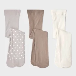Baby Girls' 3pk 'Hearts and Solid' Printed Tights - Cat & Jack™ Taupe/Gray/Ivory 12-24M: High Waisted Knit Hosiery