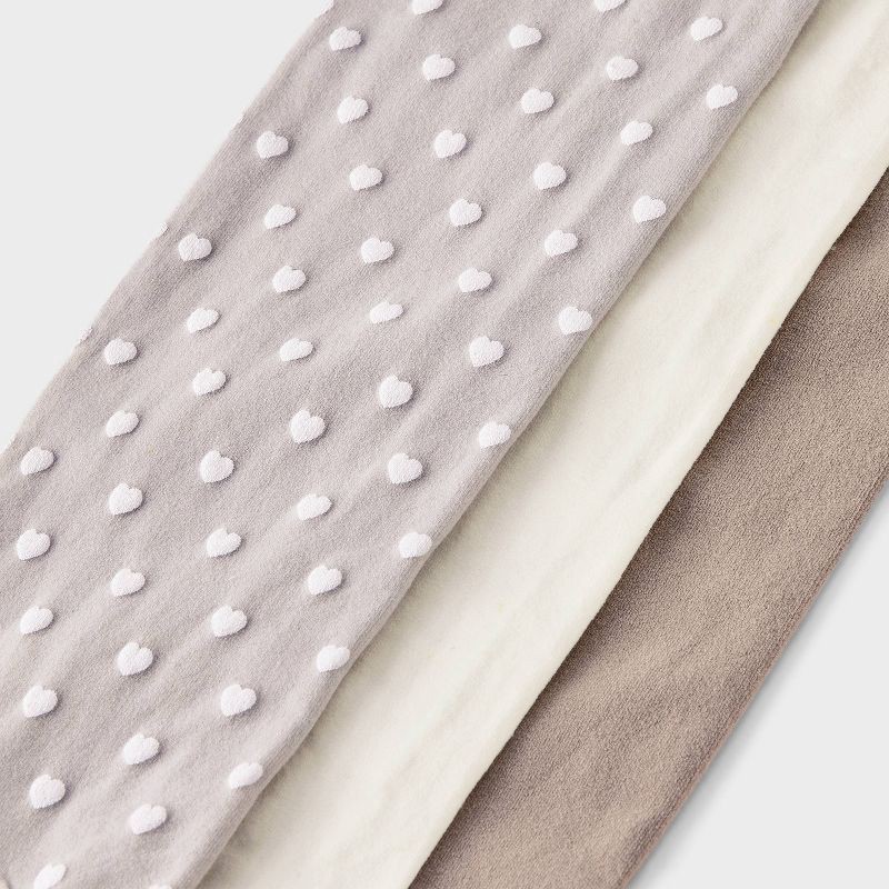 slide 3 of 3, Toddler Girls' 3pk 'Hearts' Tights - Cat & Jack™ Gray/Ivory/Taupe 2T-3T: High Waisted, Full Waistband Elastic, Knit, Opaque, 3 ct