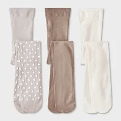 Toddler Girls' 3pk 'Hearts' Tights - Cat & Jack™ Gray/Ivory/Taupe 4T-5T: Nylon Spandex Knit, High Waisted
