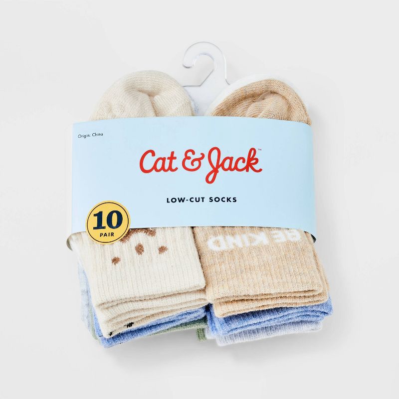 slide 2 of 3, Baby 10pk Low-Cut Socks - Cat & Jack™ 6-12M: Midweight Knit, Rib Cuffs, Solid & Classic Patterns, 10 ct