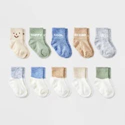 Baby 10pk Low-Cut Socks - Cat & Jack™ 6-12M: Midweight Knit, Rib Cuffs, Solid & Classic Patterns