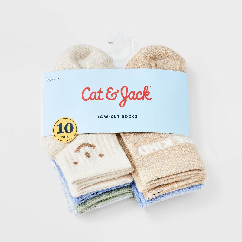 slide 2 of 3, Baby Kids' 10pk Low Cut Socks - Cat & Jack™ 12-24M: Rib Cuffs, Midweight Knit, Solid & Classic Patterns, 10 ct