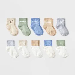 Baby Kids' 10pk Low Cut Socks - Cat & Jack™ 12-24M: Rib Cuffs, Midweight Knit, Solid & Classic Patterns