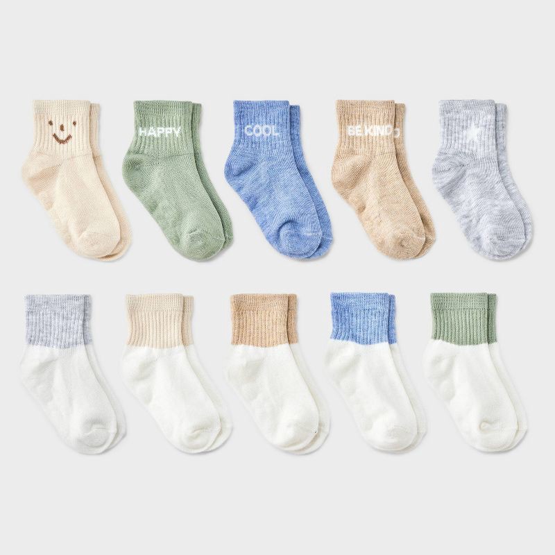 slide 1 of 3, Toddler 10pk Low-Cut Socks - Cat & Jack™ 4T-5T: Midweight Knit, Rib Cuffs, Solid & Classic Patterns, 10 ct