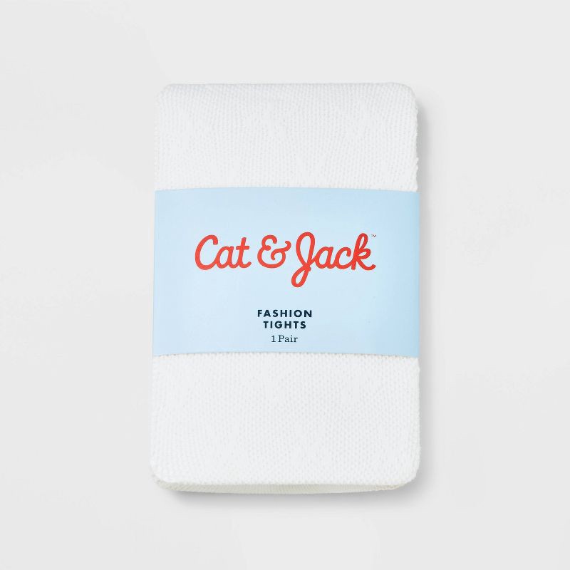 slide 2 of 3, Baby Girls' 'Bows' Tights - Cat & Jack™ White 6-12M: High Waisted Knit Hosiery, Full Waistband Elastic, 1 ct