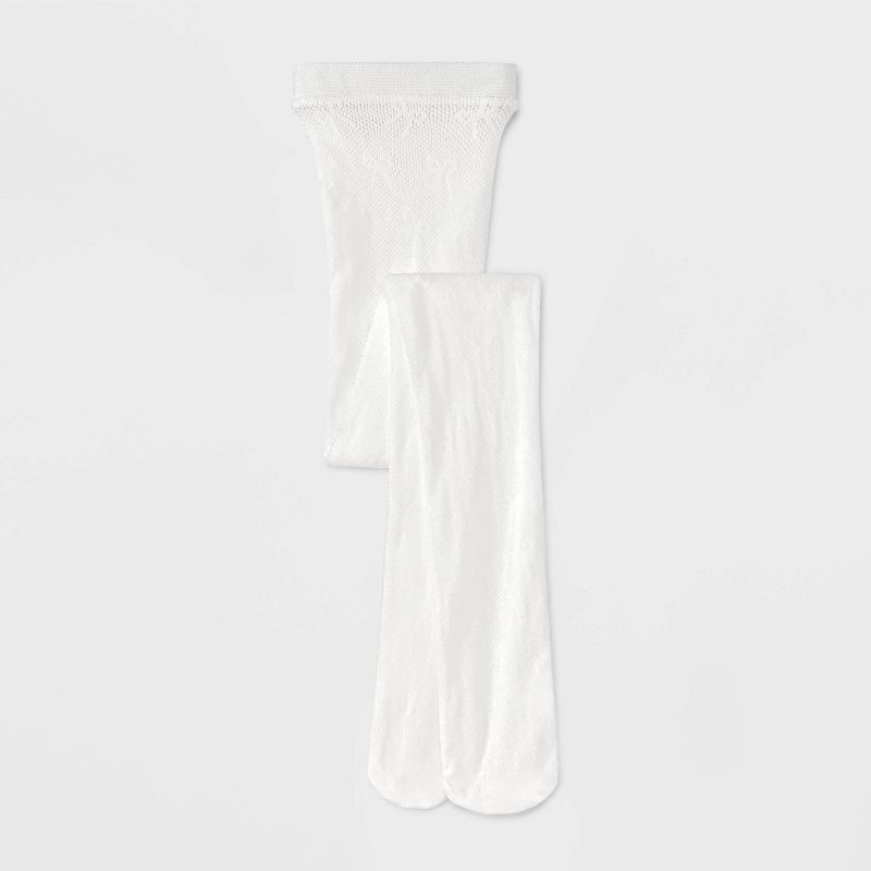 slide 1 of 3, Toddler Girls' 'Bows' Tights - Cat & Jack™ White 2T-3T: High Waisted, Full Waistband Elastic, Knit, Opaque, Machine Washable, 1 ct