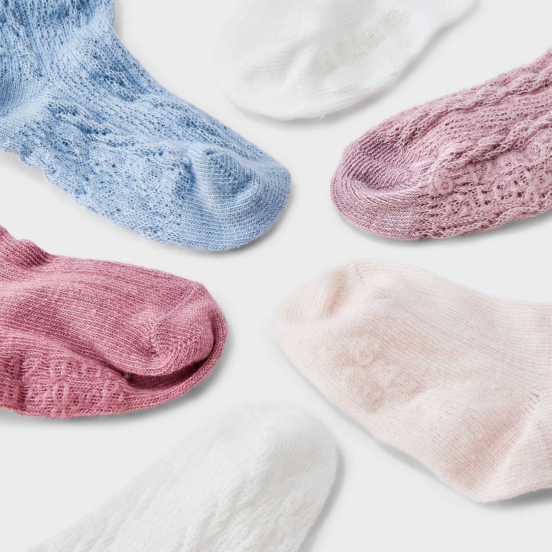 slide 3 of 3, Baby Girls' 6pk 'Tulip' Low-Cut Socks - Cat & Jack™ 6-12M: Midweight Knit, Rib Cuffs, Classic Jacquard, 6 ct