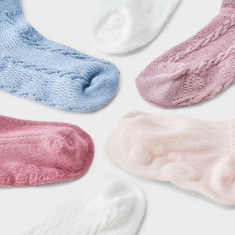 slide 3 of 3, Toddler Girls' 6pk 'Tulip' Low-Cut Socks - Cat & Jack™ 2T-3T: Recycled Polyester, Spandex, Rib Cuffs, Jacquard Pattern, 6 ct