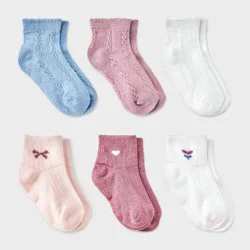 Toddler Girls' 6pk 'Tulip' Low-Cut Socks - Cat & Jack™ 2T-3T: Recycled Polyester, Spandex, Rib Cuffs, Jacquard Pattern
