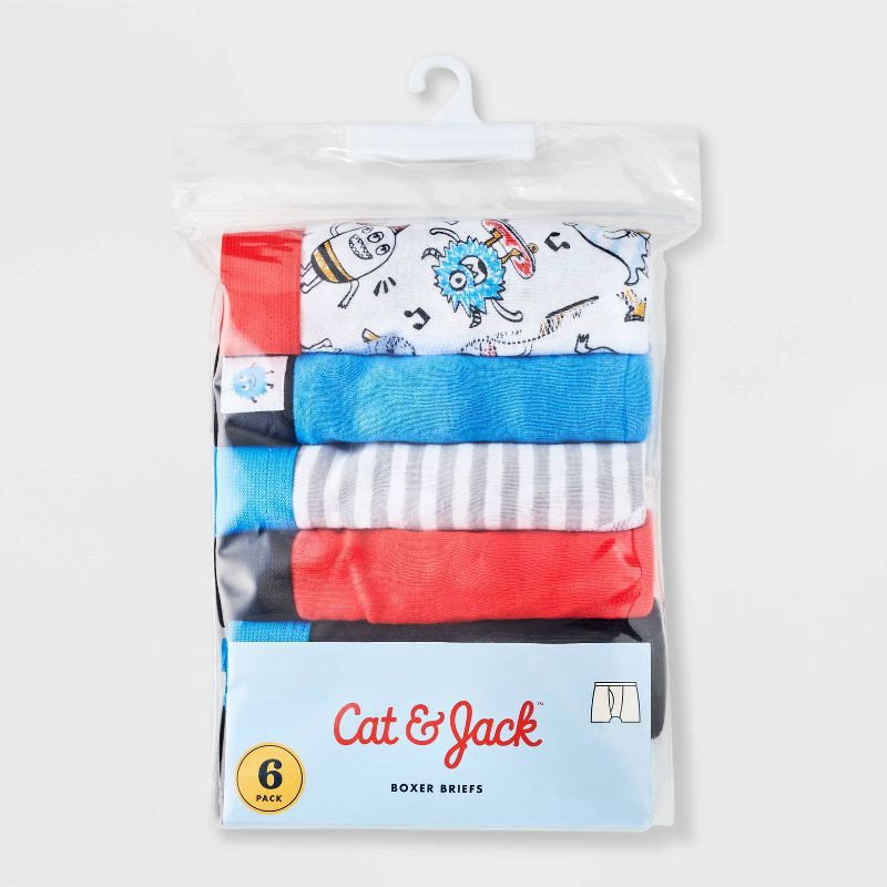 slide 2 of 4, Toddler Boys' 6pk 'Monsters' Boxer Briefs - Cat & Jack™ 4T: Cotton Knit, Mid Rise, Full Waistband Elastic, Machine Washable, 6 ct