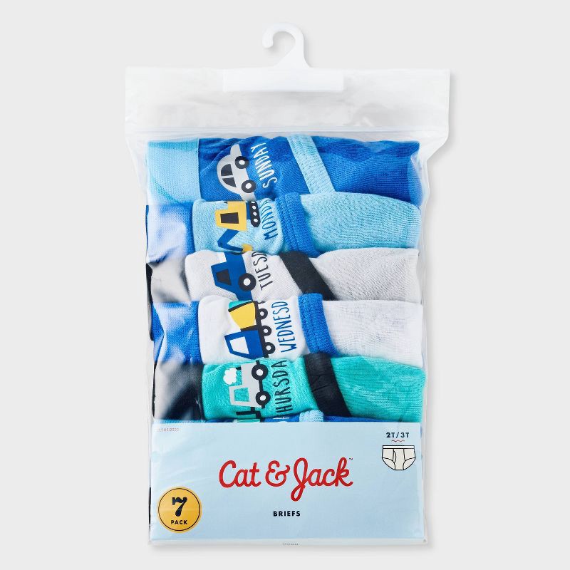 slide 2 of 4, Toddler Boys' 7pk Briefs - Cat & Jack™ 2T-3T: Cotton Knit, Mid Rise, Vehicle Patterns, 7 ct