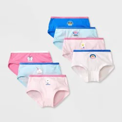 Toddler Girls' 7pk Briefs - Cat & Jack™ 2T-3T: Cotton Knit Underwear, Rainbow & Sun Patterns, Low Rise, Elastic Waistband