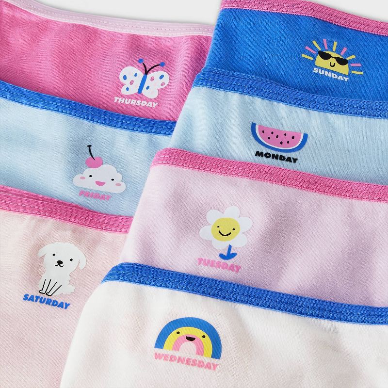 slide 4 of 4, Toddler Girls' 7pk Briefs - Cat & Jack™ 4T: Cotton Knit, Rainbow & Sun Patterns, Low Rise, Elastic Waistband, 7 ct