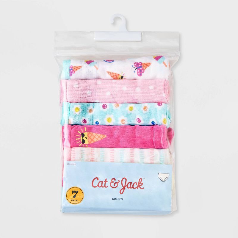 slide 2 of 4, Toddler Girls' 7pk 'Ice Cream' Briefs - Cat & Jack™ 4T: Cotton Knit, Floral & Food Patterns, Low Rise, 7 ct