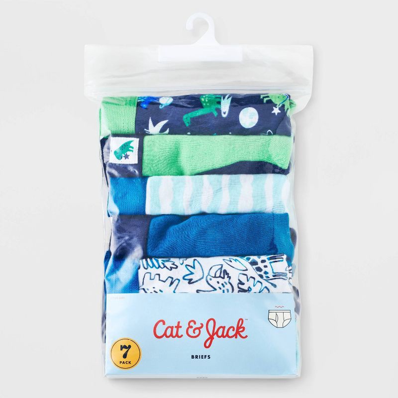 slide 2 of 4, Toddler Boys' 7pk 'Dinos' Briefs - Cat & Jack™ 4T: Cotton Knit, Mid Rise, Elastic Waistband, 7 ct