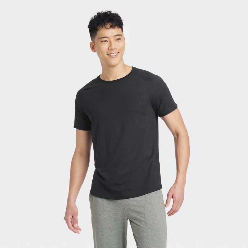 slide 1 of 3, Men's Linear Mesh Raglan T-Shirt - All In Motion™ Black XL: Moisture Wicking, Quick Dry, Lightweight Top, 1 ct