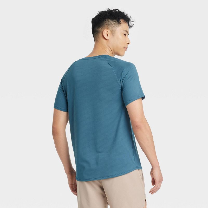 slide 2 of 3, Men's Linear Mesh Raglan T-Shirt - All In Motion™ Dark Blue L: Lightweight, Moisture Wicking, Quick Dry, 1 ct