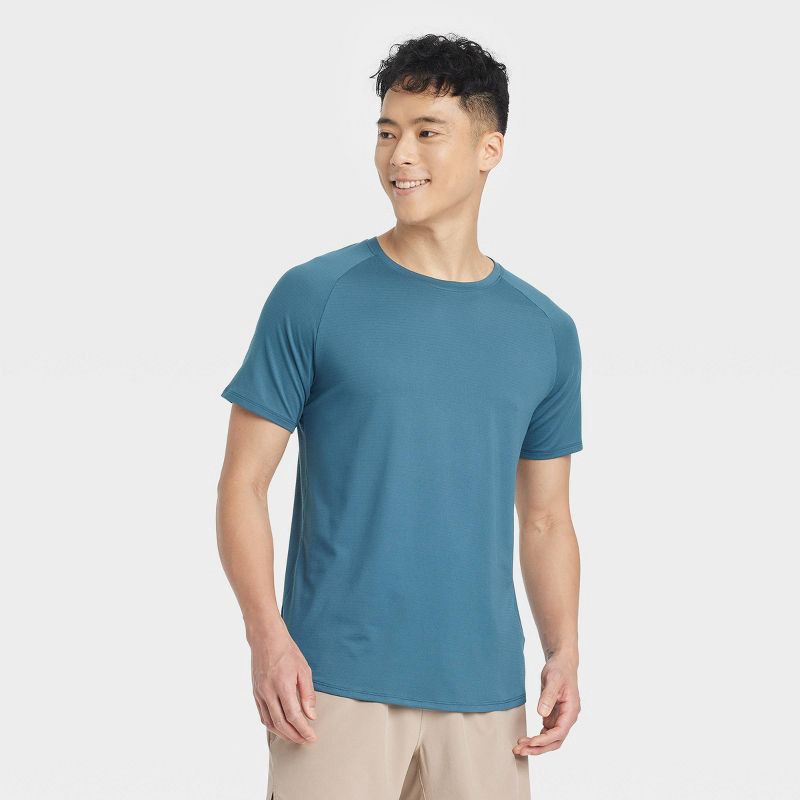 slide 1 of 3, Men's Linear Mesh Raglan T-Shirt - All In Motion™ Dark Blue L: Lightweight, Moisture Wicking, Quick Dry, 1 ct