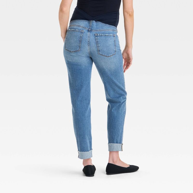 slide 2 of 5, Over Belly High-Rise Straight Maternity Pants - Isabel Maternity by Ingrid & Isabel™ Medium Wash 2: Cotton Denim, Pull-On Style, 1 ct