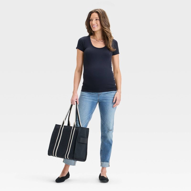 slide 3 of 5, Over Belly High-Rise Straight Maternity Pants - Isabel Maternity by Ingrid & Isabel™ Medium Wash 2: Cotton Denim, Pull-On Style, 1 ct