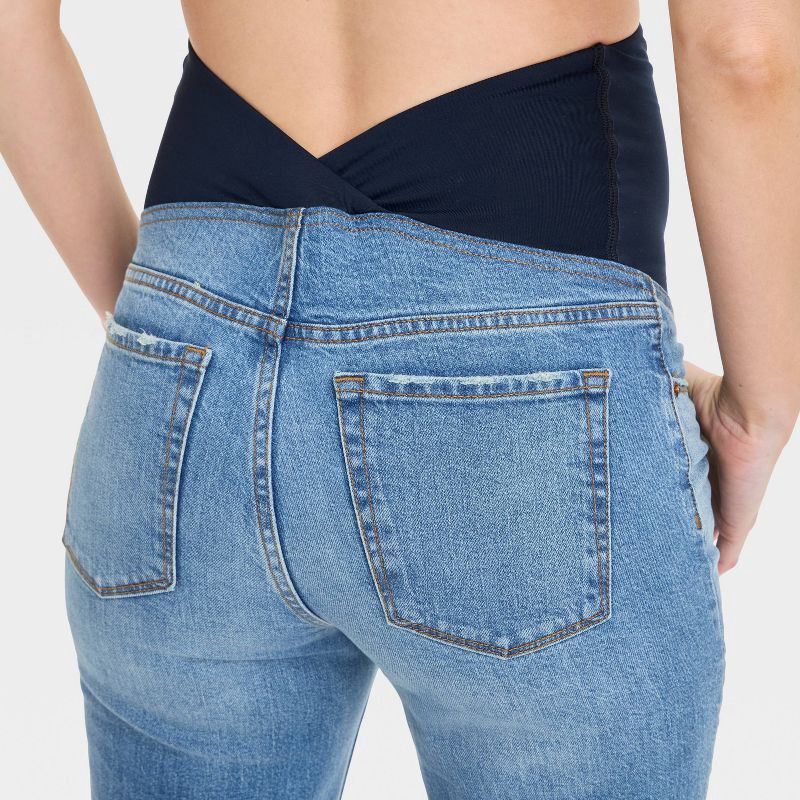 slide 5 of 5, Over Belly High-Rise Straight Maternity Pants - Isabel Maternity by Ingrid & Isabel™ Medium Wash 2: Cotton Denim, Pull-On Style, 1 ct