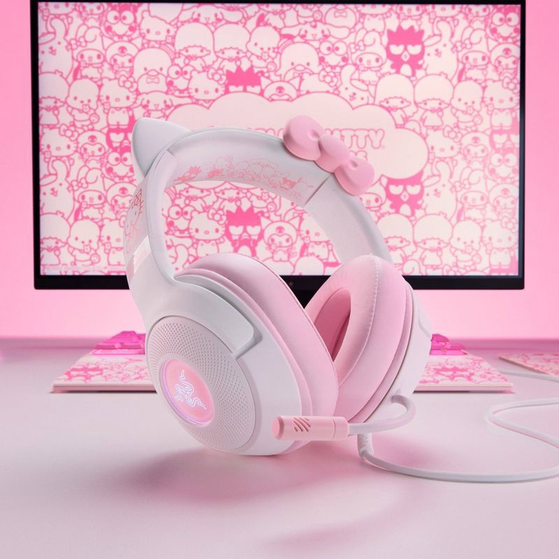 slide 5 of 7, Razer Kraken Kitty V2 Wired USB A Gaming Headset with Kitty Ears and Chroma RGB Lighting - Hello Kitty Edition: Compatible with Personal Computer, 1 ct