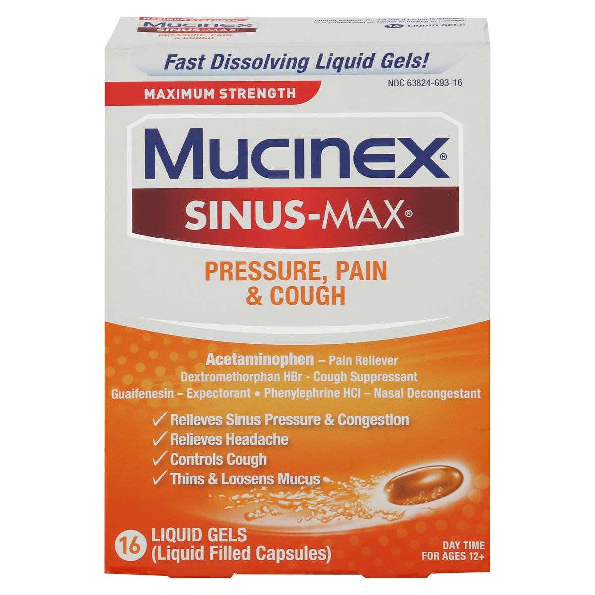 slide 4 of 13, Mucinex Sinus-Max Max Strength Pressure, Pain & Cough Liquid Gels, 16ct, 16 ct