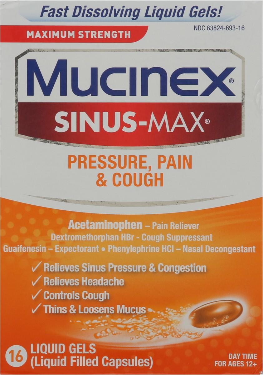 slide 5 of 13, Mucinex Sinus-Max Max Strength Pressure, Pain & Cough Liquid Gels, 16ct, 16 ct