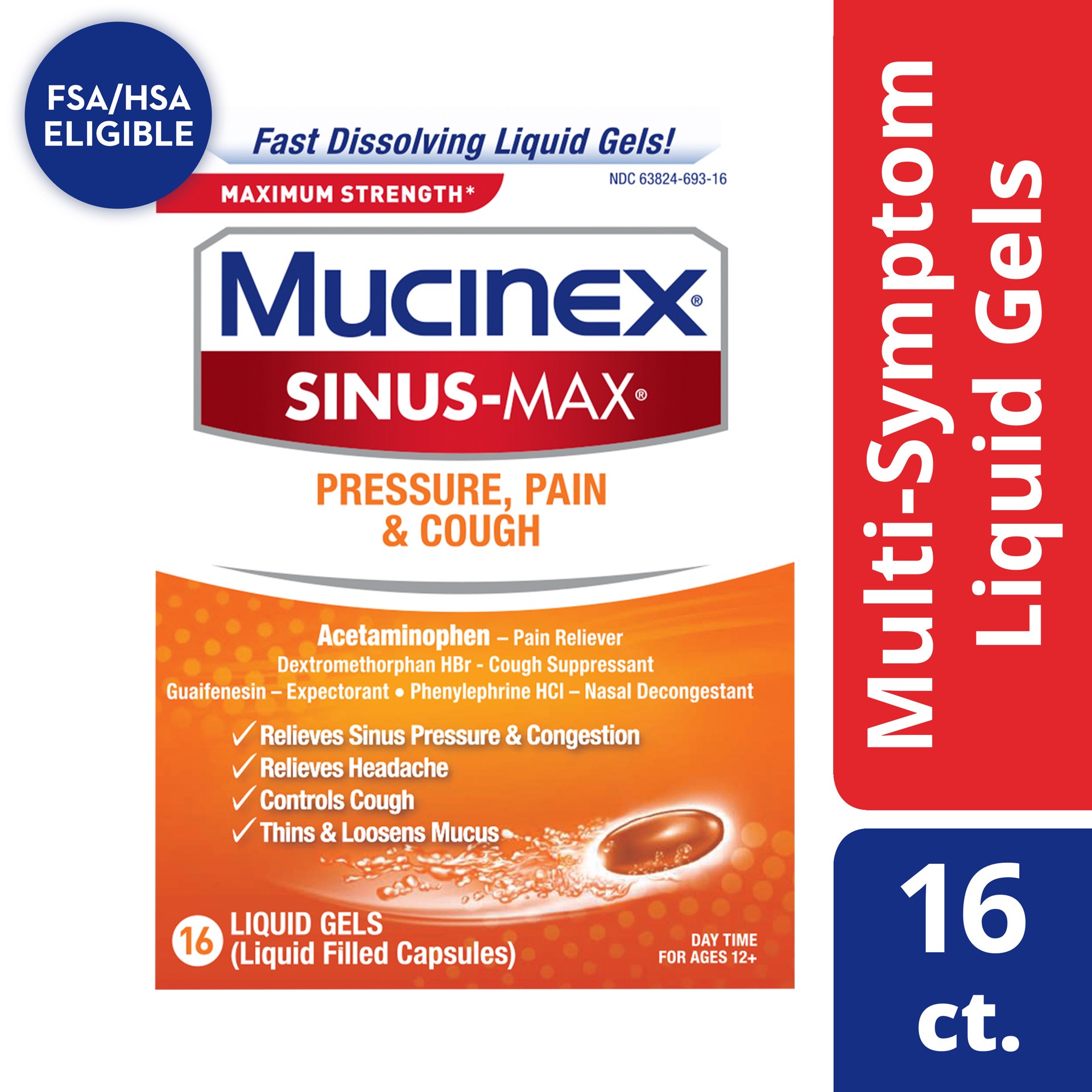 slide 1 of 13, Mucinex Sinus-Max Max Strength Pressure, Pain & Cough Liquid Gels, 16ct, 16 ct