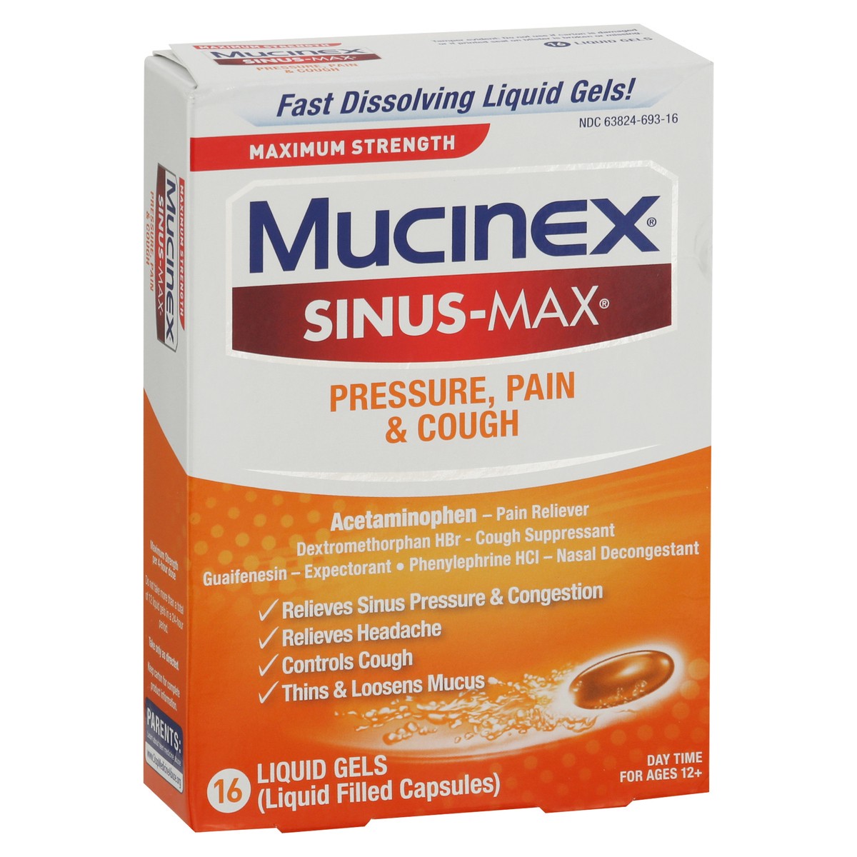 slide 8 of 13, Mucinex Sinus-Max Max Strength Pressure, Pain & Cough Liquid Gels, 16ct, 16 ct