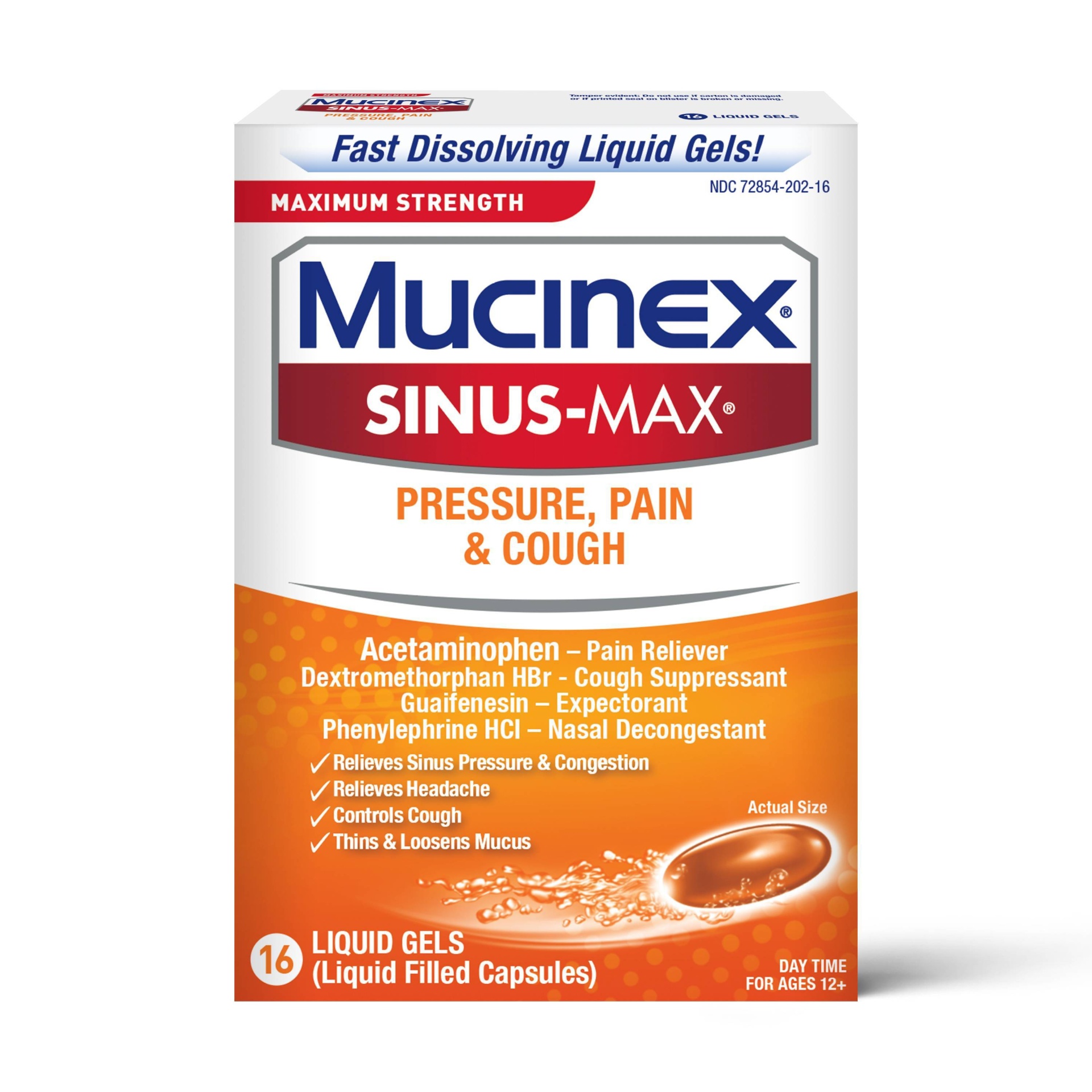 slide 1 of 1, Mucinex Sinus-Max Medicine Severe Congestion Relief Maximum Strength Liquid Gels, 16 ct