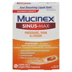 Mucinex Sinus-Max Max Strength Pressure, Pain & Cough Liquid Gels, 16ct