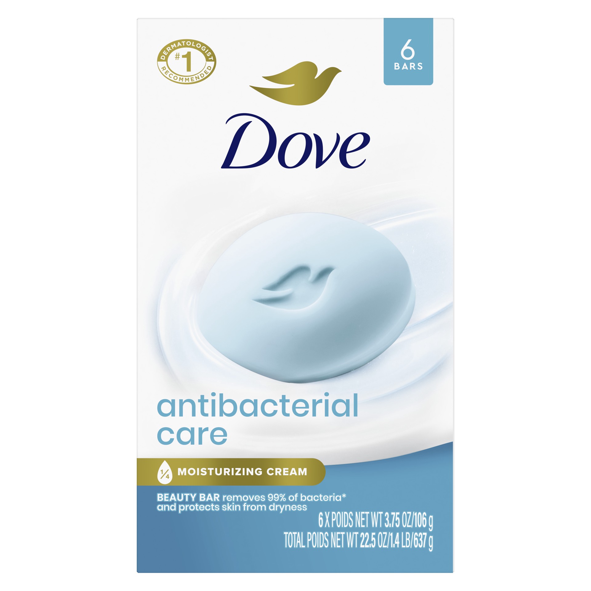 slide 1 of 6, Dove Beauty Bar Antibacterial, 3.75 oz, 6 Bars, 3.75 oz