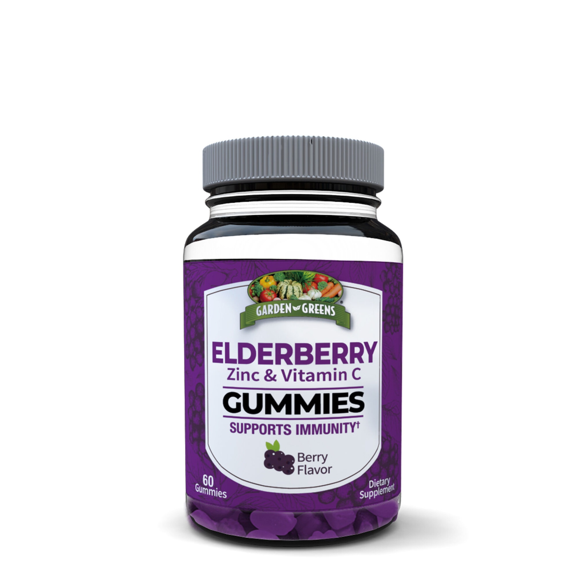slide 1 of 1, Garden Greens Elderberry Zinc & Vitamin C Gummy - Berry, 90 ct