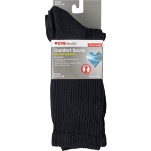 slide 1 of 1, CVS Health Crew Comfort Socks For Diabetics, 2 Pairs, Black, S/M, 2 ct