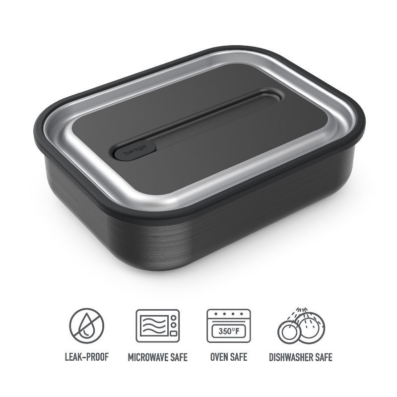 slide 4 of 8, Bentgo Microsteel Leakproof Lunch Bento Box - Carbon Black: Stackable 18/8 Stainless Steel, 1 ct