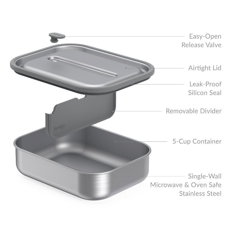 slide 3 of 8, Bentgo Microsteel Leakproof Lunch Bento Box - Silver: Bentgo Stainless Steel Lunchbox, 1 ct