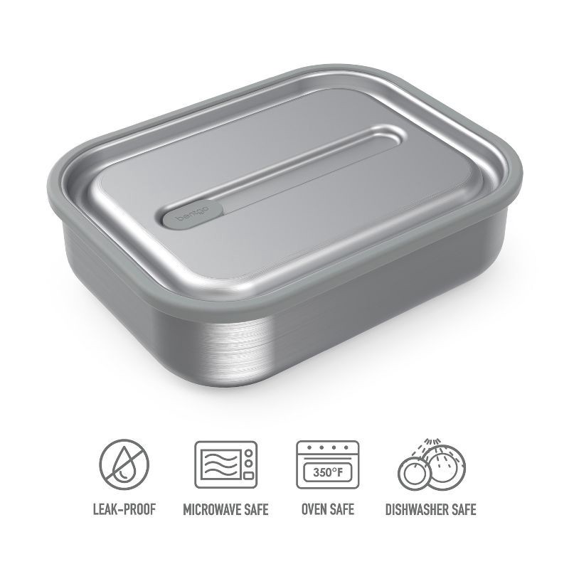 slide 4 of 8, Bentgo Microsteel Leakproof Lunch Bento Box - Silver: Bentgo Stainless Steel Lunchbox, 1 ct