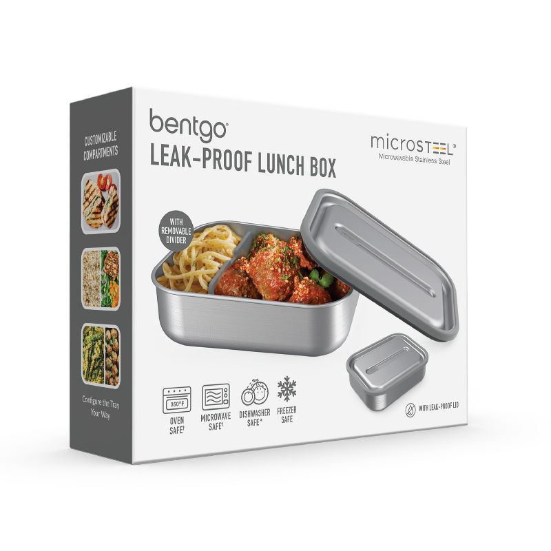 slide 8 of 8, Bentgo Microsteel Leakproof Lunch Bento Box - Silver: Bentgo Stainless Steel Lunchbox, 1 ct