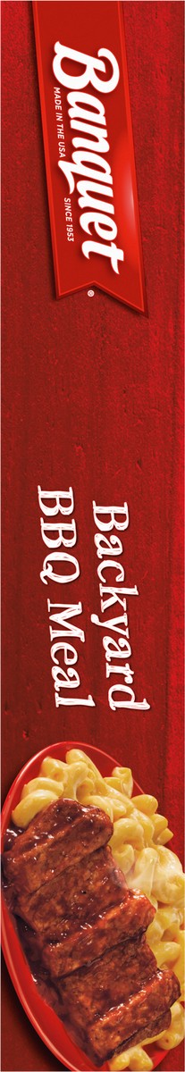 slide 12 of 12, Banquet Backyard BBQ Meal Rib-Shaped Patty With Macaroni & Cheese Frozen Meal, 8 oz., 8 oz