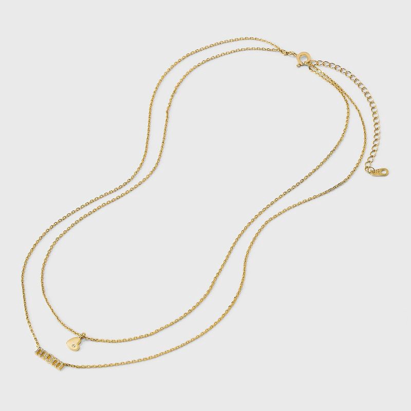 slide 3 of 4, 14K Gold Dipped "Mom" and Cubic Zirconia Heart Multi-Strand Pendant Necklace - Gold: Nickel-Free, Gift Box Included, 1 ct