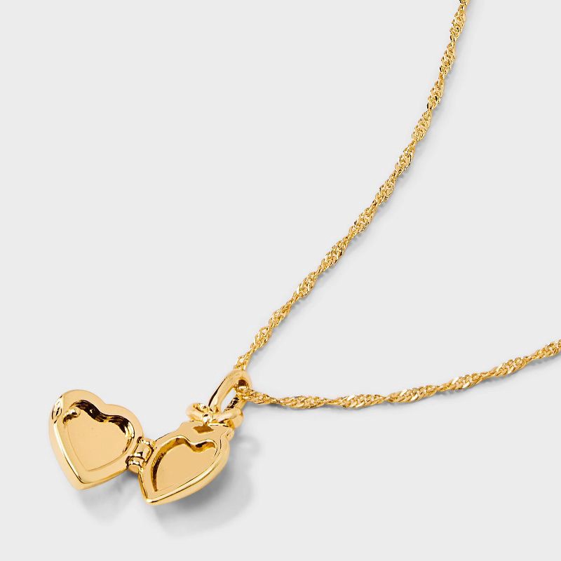 slide 4 of 5, 14K Gold Dipped Bow Mother of Pearl Heart Locket Pendant Necklace - Gold: Singapore Chain, Gift Box Included, 1 ct