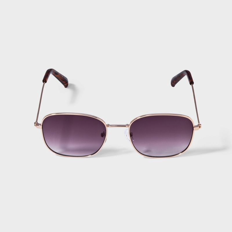 slide 1 of 2, Women's Metal Rectangle Sunglasses - A New Day™ Gold: UV Protection, Impact-Resistant, Recycled Metal Frame, 1 ct