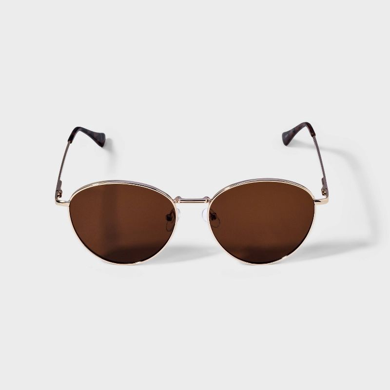 slide 1 of 2, Women's Round Metal Sunglasses - A New Day™ Gold: Spring-Hinged Temple, Maximum UV Protection, Impact-Resistant Polycarbonate Lens, 1 ct