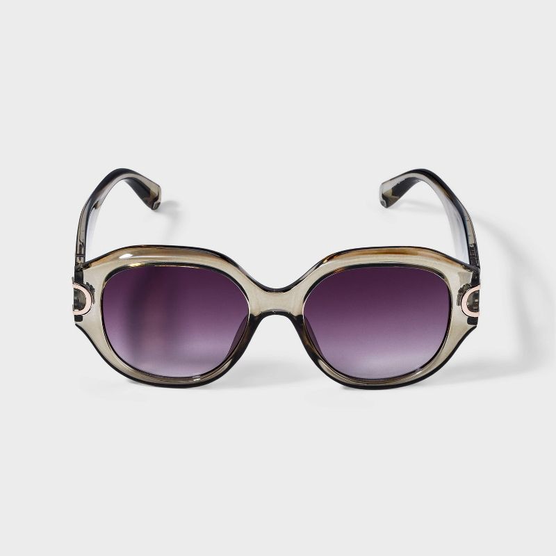 slide 1 of 2, Women's Crystal Metal Temple Detail Round Sunglasses - A New Day™ Sage Green: UV Protection, Recycled Plastic Frame, 1 ct