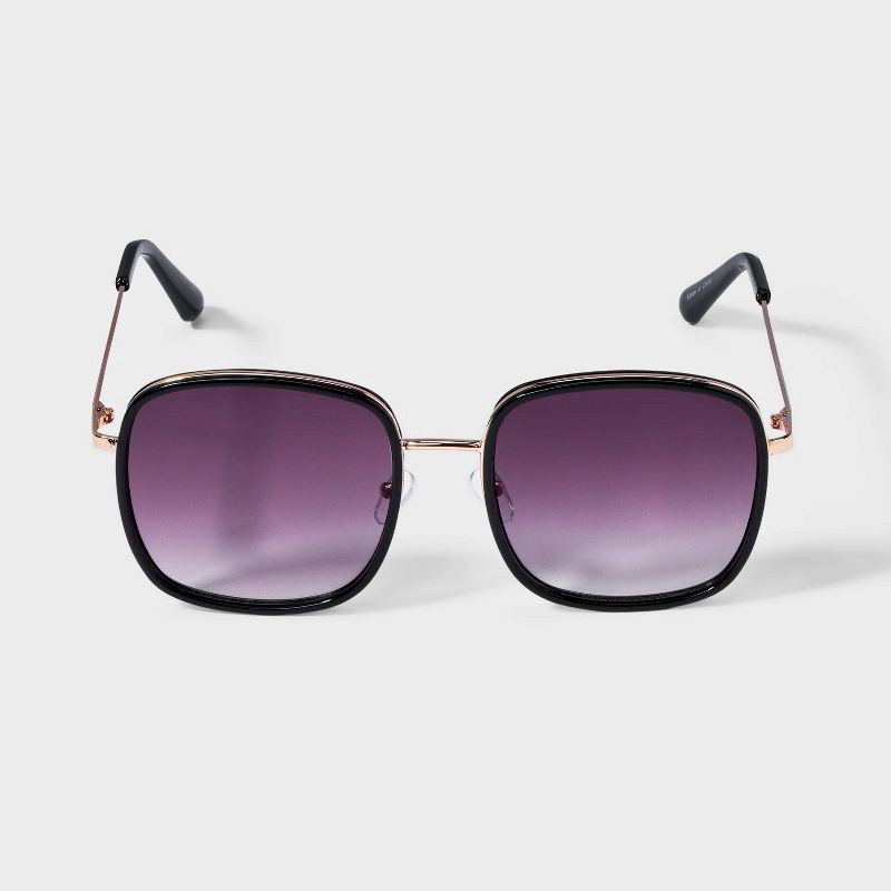 slide 1 of 2, Women's Plastic and Metal Square Oversized Sunglasses - A New Day™ Black: UV Protection, Impact-Resistant, 1 ct