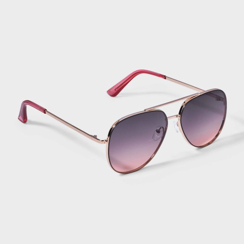 slide 2 of 2, Women's Metal Gradient Aviator Sunglasses - A New Day™ Gold: UV Protection, Impact-Resistant, Recycled Metal, 1 ct