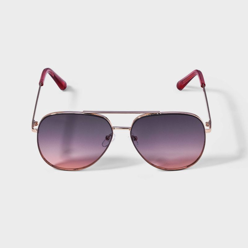 slide 1 of 2, Women's Metal Gradient Aviator Sunglasses - A New Day™ Gold: UV Protection, Impact-Resistant, Recycled Metal, 1 ct
