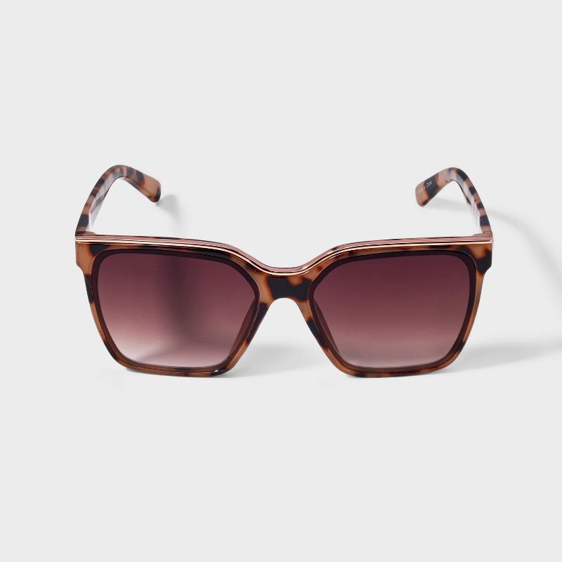 slide 1 of 2, Women's Plastic Square Tortoise Shell Sunglasses - A New Day™ Assorted Beiges: UV Protection, Impact-Resistant, 1 ct