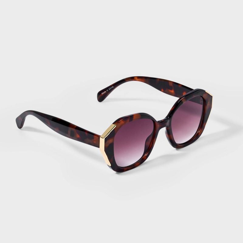 slide 2 of 2, Women's Plastic Angular Tortoise Shell with Metal Decor Butterfly Sunglasses - A New Day™ Assorted Browns: UV Protection, Impact-Resistant, 1 ct